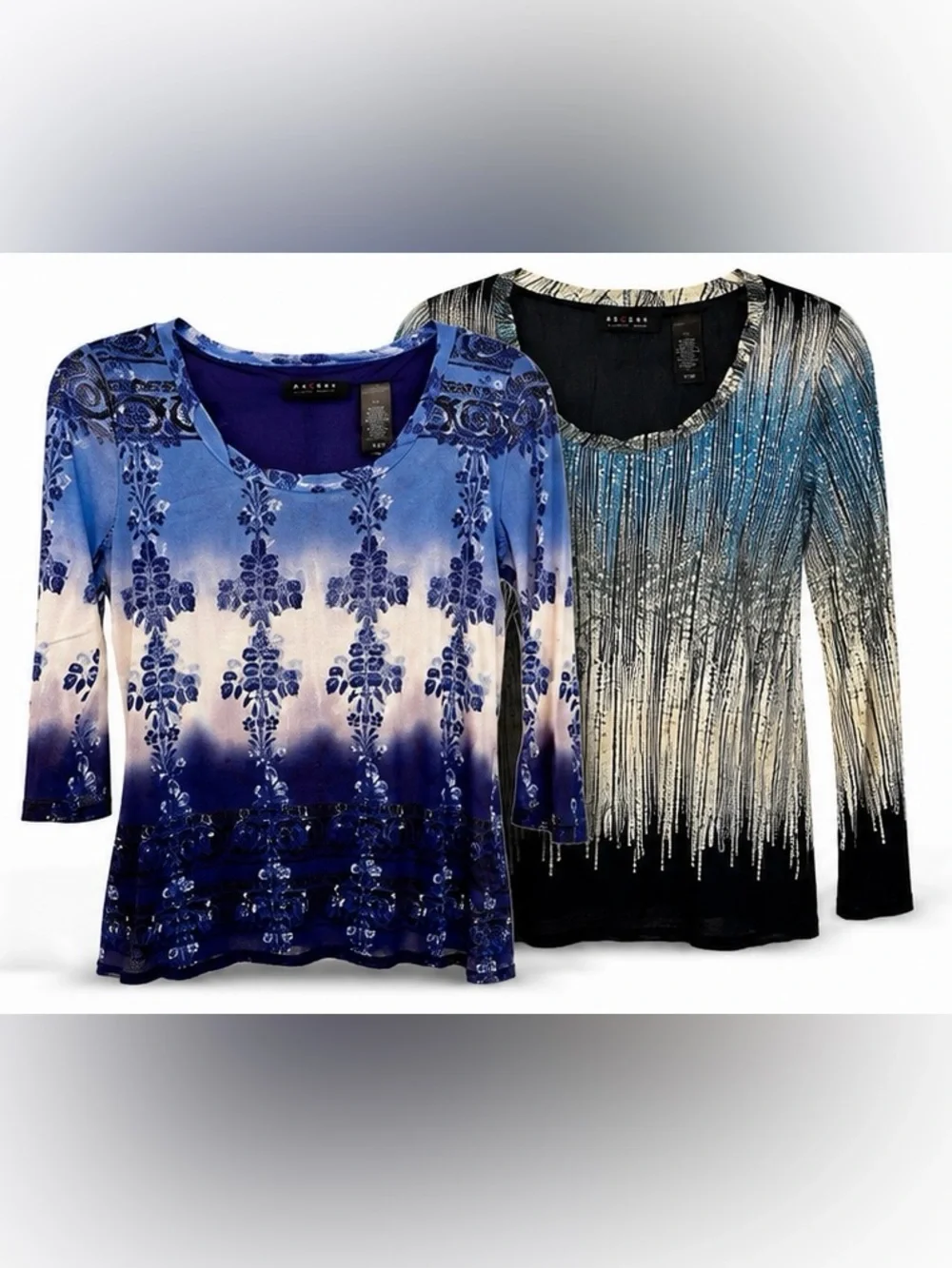 Vintage Axcess Y2K Mesh Whimsical Blouse Bundle Blue Stretch Tops Sz M 2 Pack - Picture 2 of 16